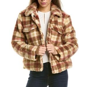 Anthropologie Avec Les Filles NWOT Plaid Faux Shearling Shacket Jacket